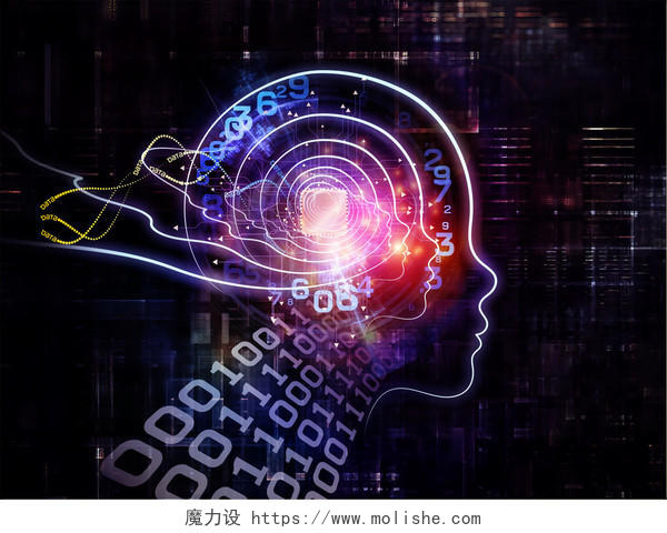 艺术背景所作的人体头部和符号元素用于的知识科学技术和教育项目的大纲思维大脑思考